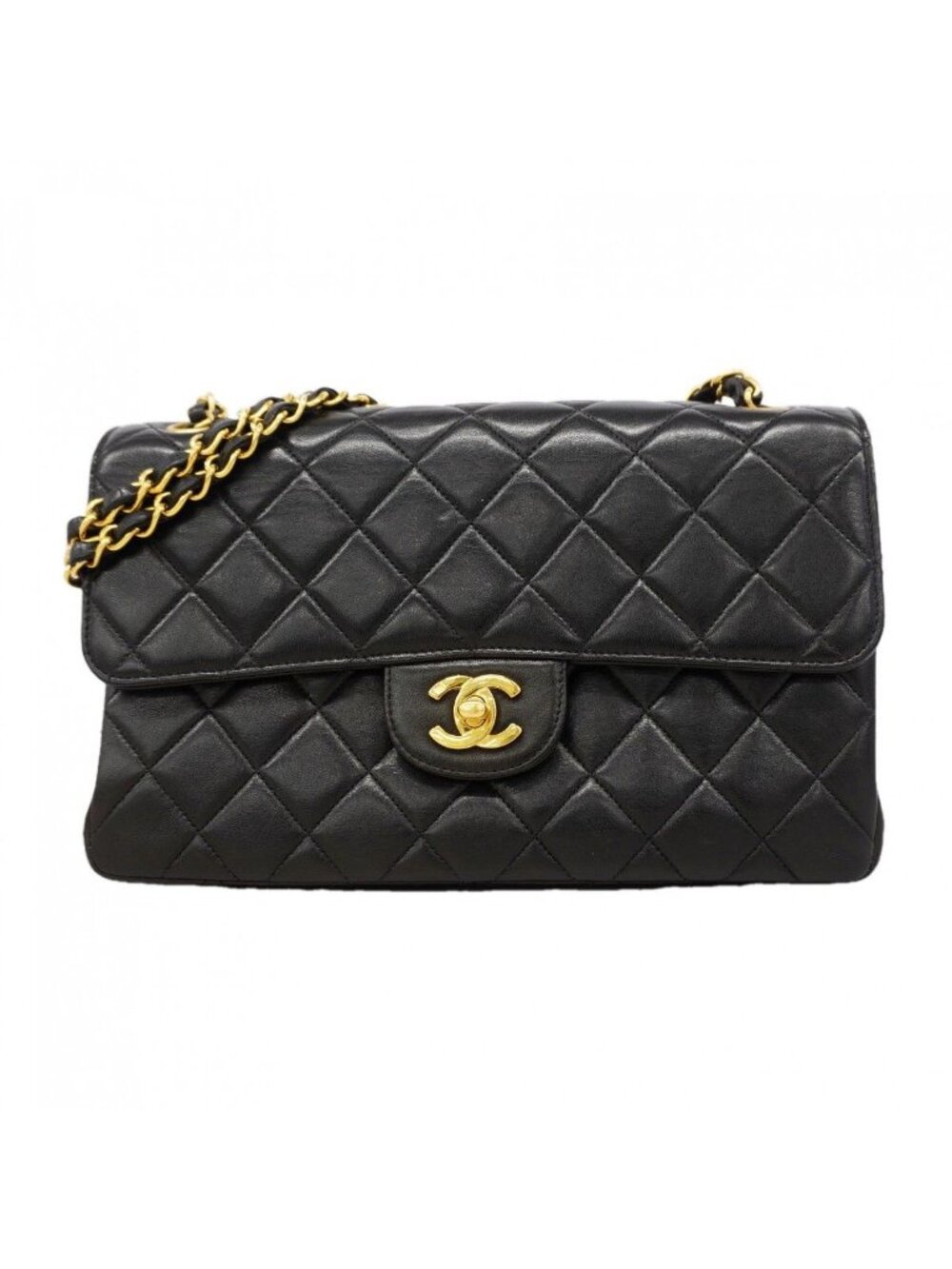 Chanel Shoulder Bag Quilted Double Face Lambskin Black Gold